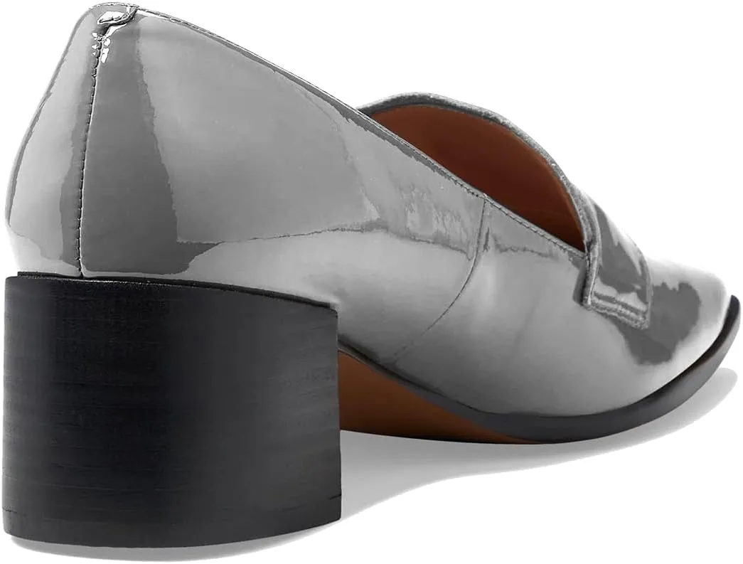 MOOMMO Women Chunky Block Heel Pumps Square Closed Toe Patent Leather Penny Loafers Slip On Mid Thick Heels Oxford Shoes Office Lady Business Professional Work Loafer Classic Elegant Comfort 4-11 M US
