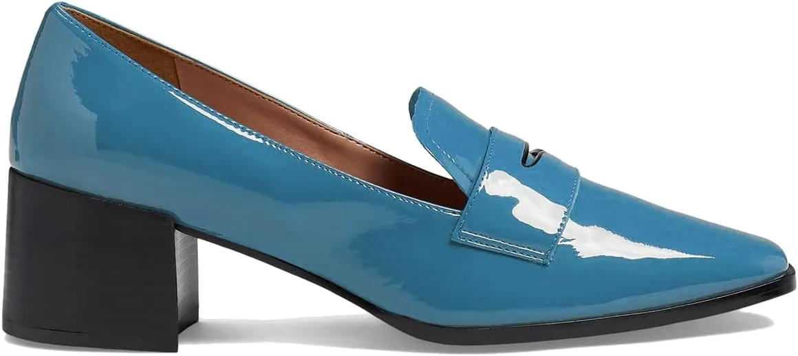 MOOMMO Women Chunky Block Heel Pumps Square Closed Toe Patent Leather Penny Loafers Slip On Mid Thick Heels Oxford Shoes Office Lady Business Professional Work Loafer Classic Elegant Comfort 4-11 M US