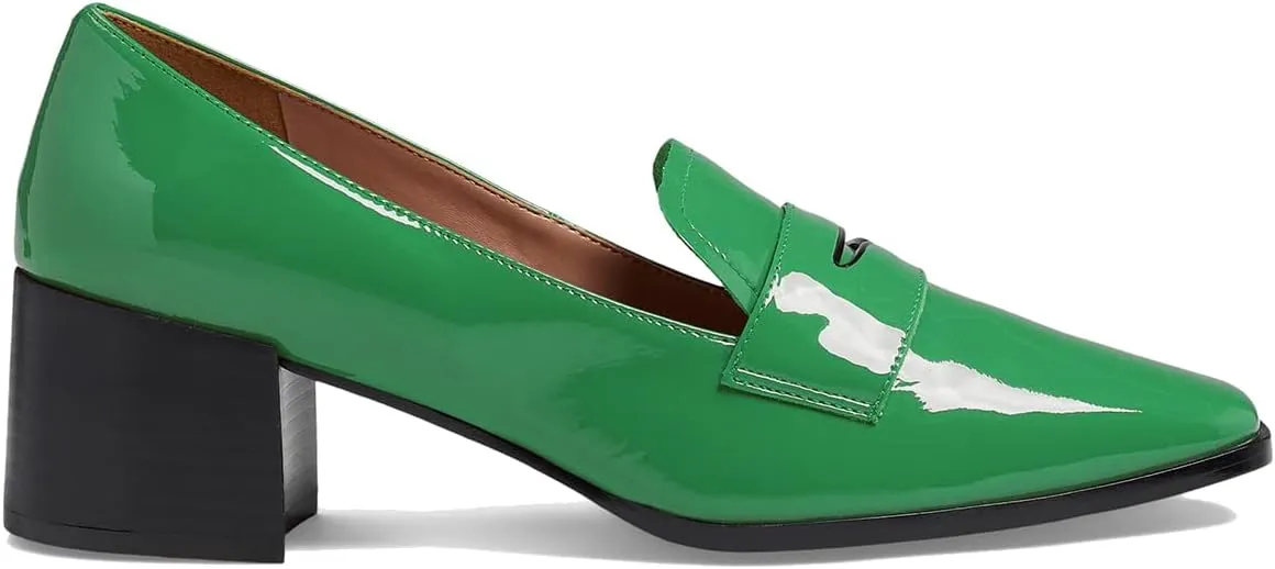 MOOMMO Women Chunky Block Heel Pumps Square Closed Toe Patent Leather Penny Loafers Slip On Mid Thick Heels Oxford Shoes Office Lady Business Professional Work Loafer Classic Elegant Comfort 4-11 M US