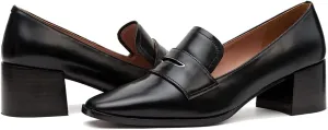 MOOMMO Women Chunky Block Heel Pumps Square Closed Toe Patent Leather Penny Loafers Slip On Mid Thick Heels Oxford Shoes Office Lady Business Professional Work Loafer Classic Elegant Comfort 4-11 M US