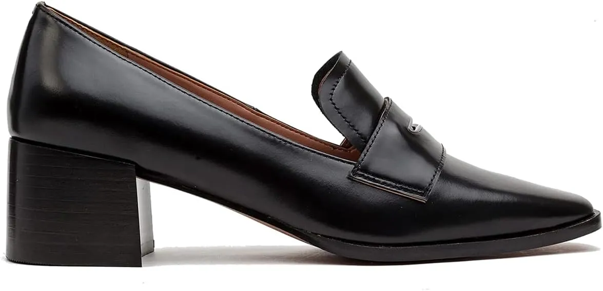 MOOMMO Women Chunky Block Heel Pumps Square Closed Toe Patent Leather Penny Loafers Slip On Mid Thick Heels Oxford Shoes Office Lady Business Professional Work Loafer Classic Elegant Comfort 4-11 M US