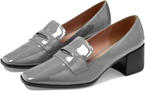 MOOMMO Women Chunky Block Heel Pumps Square Closed Toe Patent Leather Penny Loafers Slip On Mid Thick Heels Oxford Shoes Office Lady Business Professional Work Loafer Classic Elegant Comfort 4-11 M US