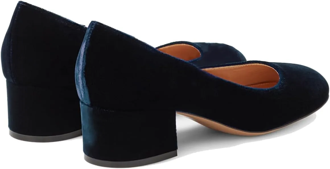 MOOMMO Women Vintage Chunky Block Heel Velvet Pumps Round Closed Toe Slip On 2" Low Thick Heels Dress Shoes Fashion Office Work Pump Basic Shoe Classic Spring Elegant Wedding Party 4-11 M US