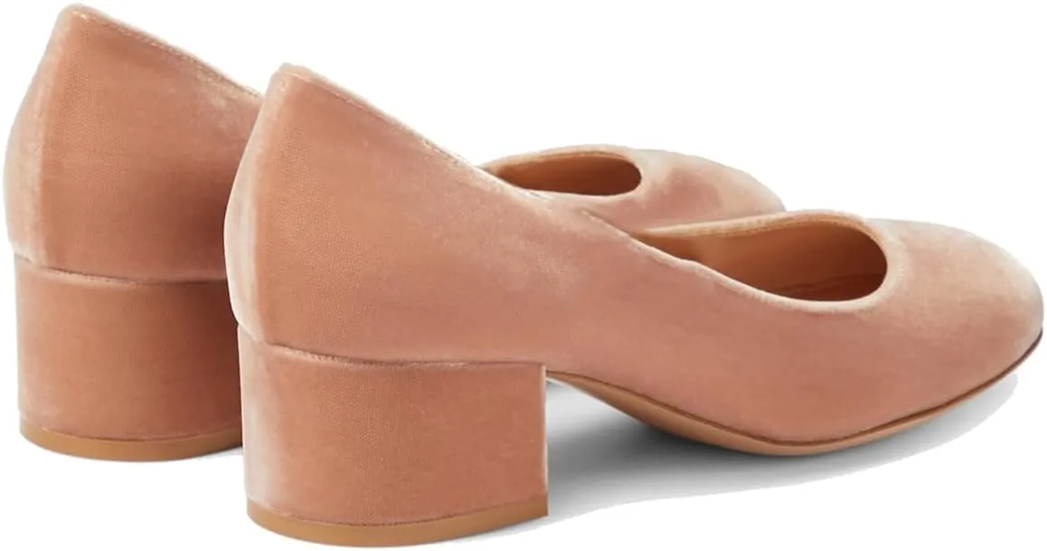 MOOMMO Women Vintage Chunky Block Heel Velvet Pumps Round Closed Toe Slip On 2" Low Thick Heels Dress Shoes Fashion Office Work Pump Basic Shoe Classic Spring Elegant Wedding Party 4-11 M US