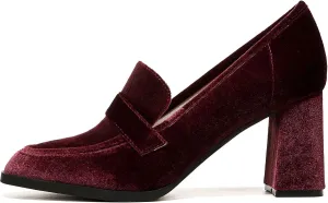 MOOMMO Women Vintage Chunky Block High Heel Pumps Shoes Square Closed Toe Slip On Velvet Penny Loafers 3" Thick Heels Oxford Loafer Office Ladies Formal Business Work Shoe Dressy Fall Basic 4-11 M US
