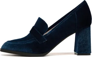MOOMMO Women Vintage Chunky Block High Heel Pumps Shoes Square Closed Toe Slip On Velvet Penny Loafers 3" Thick Heels Oxford Loafer Office Ladies Formal Business Work Shoe Dressy Fall Basic 4-11 M US