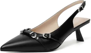 Mostrin Kitten Heels for Women Pointed Toe Pumps Patent Leather Low Heel Slingback Heels with Buckle Dress Shoes for Dating Party Working