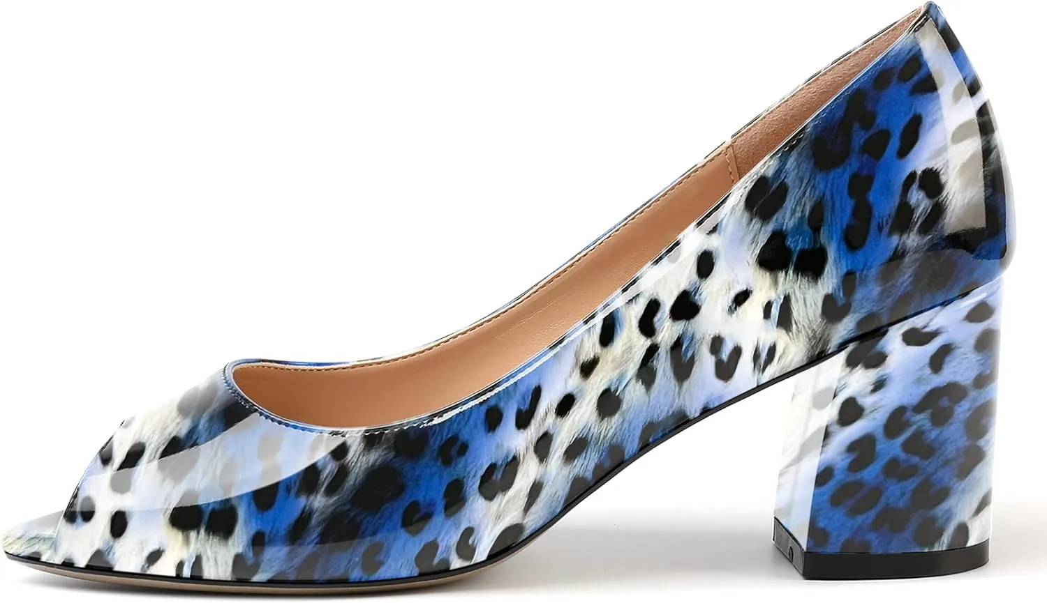 MOVINSTEPS Womens Slip On Dating Peep Toe Dress Patent Block Mid Heel Pumps Shoes 2.5 Inch