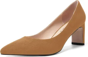 MOVINSTEPS Womens Slip On Party Suede Pointed Toe Sexy Block Mid Heel Pumps Shoes 2.5 Inch
