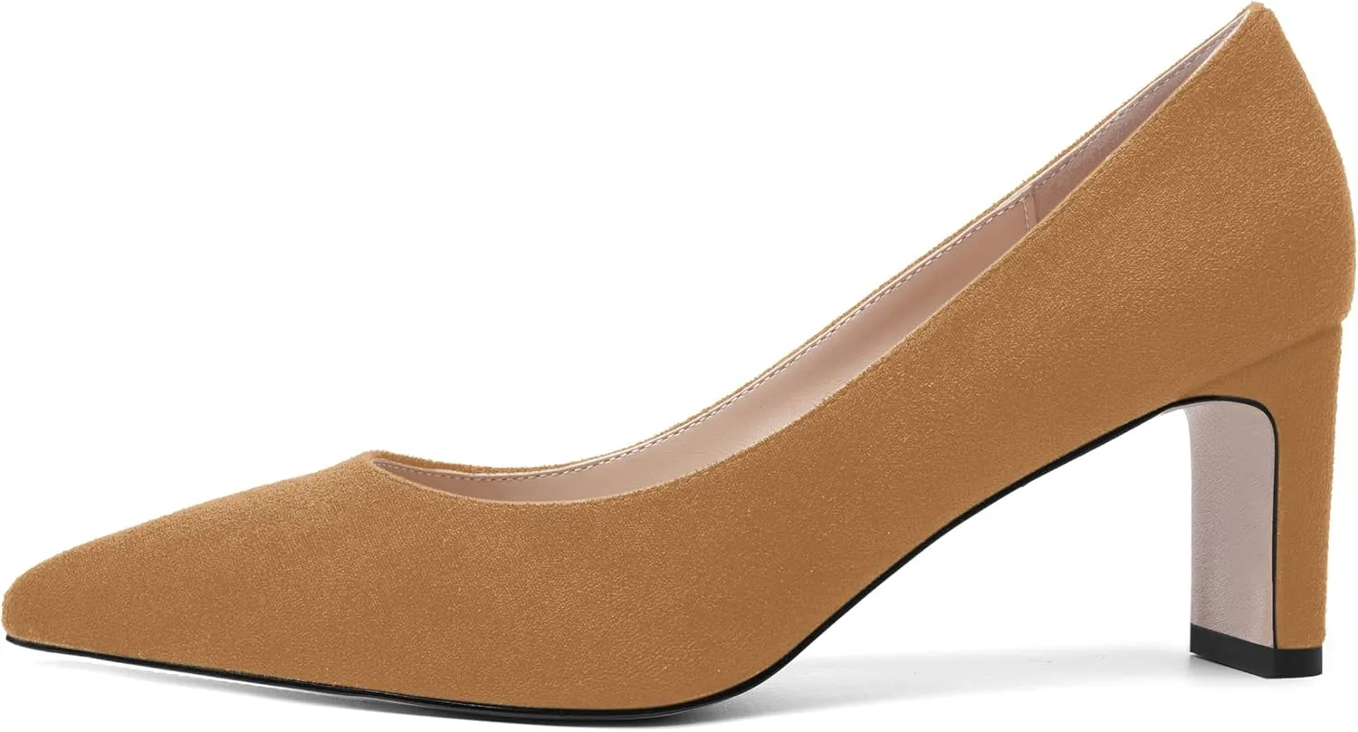 MOVINSTEPS Womens Slip On Party Suede Pointed Toe Sexy Block Mid Heel Pumps Shoes 2.5 Inch
