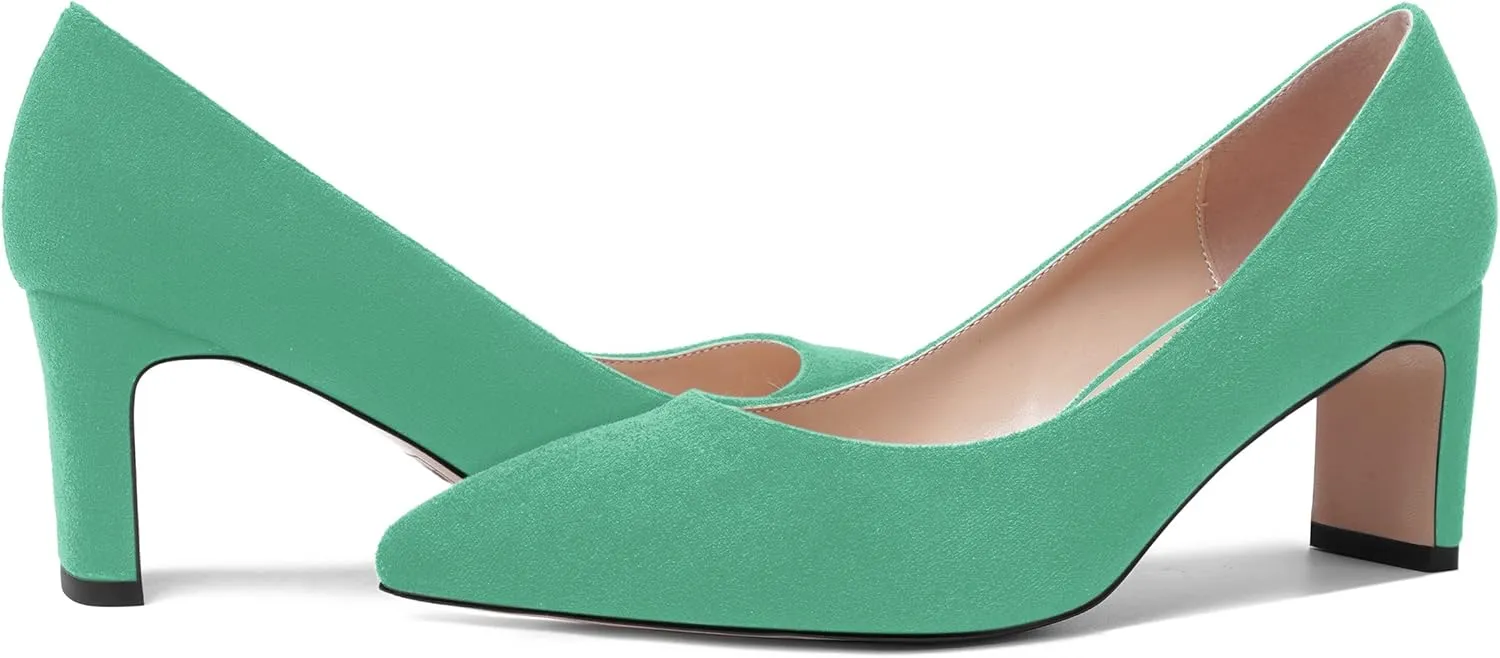 MOVINSTEPS Womens Slip On Party Suede Pointed Toe Sexy Block Mid Heel Pumps Shoes 2.5 Inch