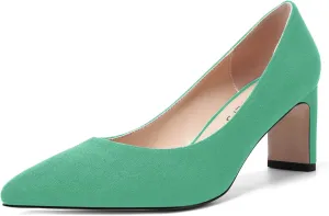 MOVINSTEPS Womens Slip On Party Suede Pointed Toe Sexy Block Mid Heel Pumps Shoes 2.5 Inch