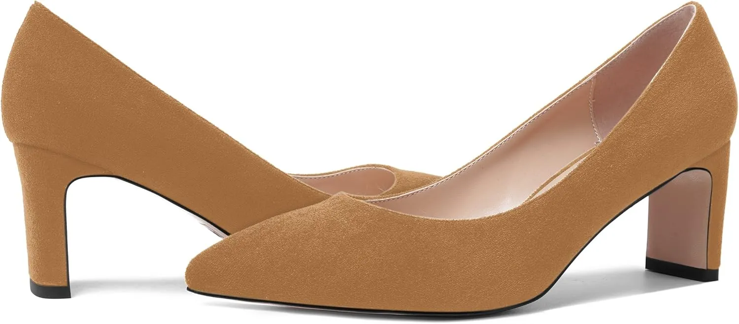 MOVINSTEPS Womens Slip On Party Suede Pointed Toe Sexy Block Mid Heel Pumps Shoes 2.5 Inch