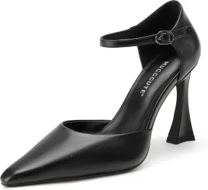 MUCCCUTE Closed Toe Heels for Women Pumps Stiletto High Pointed Toe Heels Sexy Ankle Strap Wedding Dress Shoes