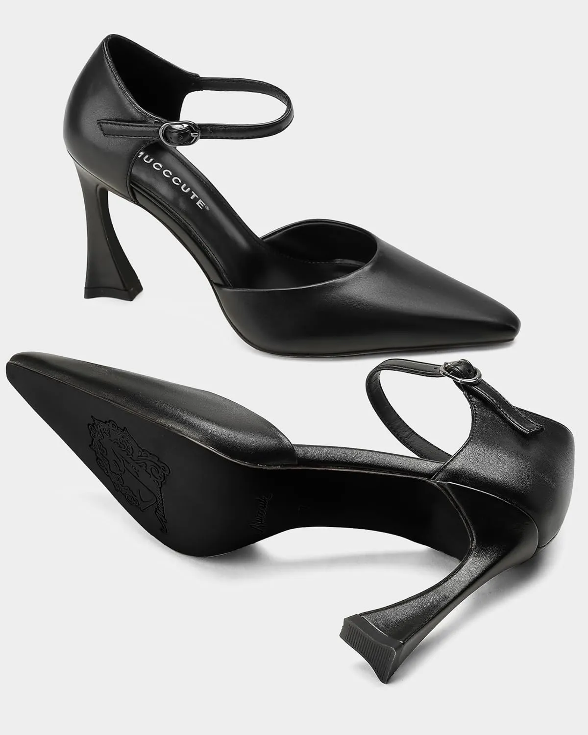 MUCCCUTE Closed Toe Heels for Women Pumps Stiletto High Pointed Toe Heels Sexy Ankle Strap Wedding Dress Shoes