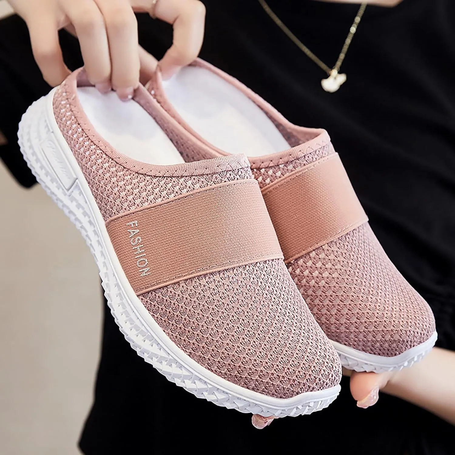 Mules for Women Summer Slip On Backless Breathable Shoes Air Cushion Platform Mesh Sandals Lightweight Beach Walking Shoes Arch Support Beach Slipper Wide Width Clogs