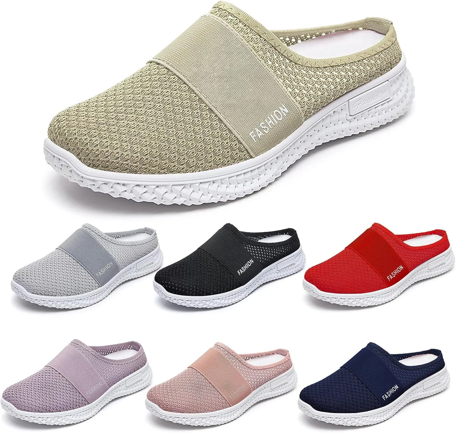 Mules for Women Summer Slip On Backless Breathable Shoes Air Cushion Platform Mesh Sandals Lightweight Beach Walking Shoes Arch Support Beach Slipper Wide Width Clogs