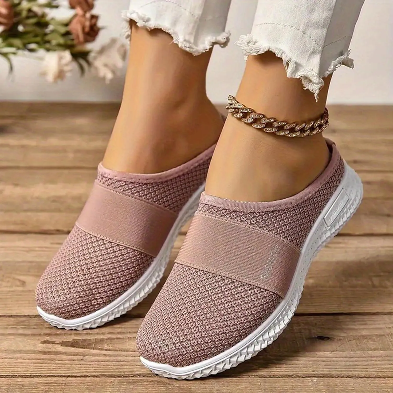 Mules for Women Summer Slip On Backless Breathable Shoes Air Cushion Platform Mesh Sandals Lightweight Beach Walking Shoes Arch Support Beach Slipper Wide Width Clogs