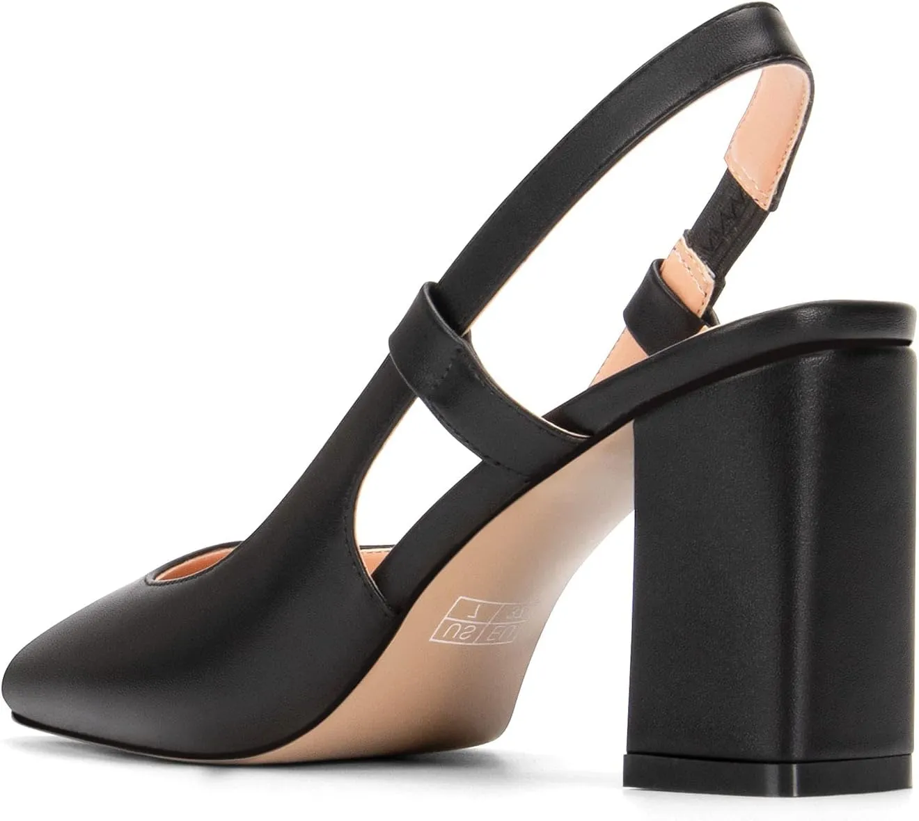 NobleOnly Womens Slingback Chunky Heels Pumps Comfortable Leather Square-Toe Block Mid-Heels Office Classic Shoes 7.5 CM Heel