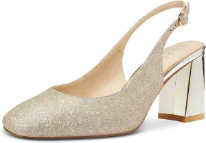 NobleOnly Womens Slingback Chunky Heels Pumps Comfortable Leather Square-Toe Block Mid-Heels Office Classic Shoes 7.5 CM Heel