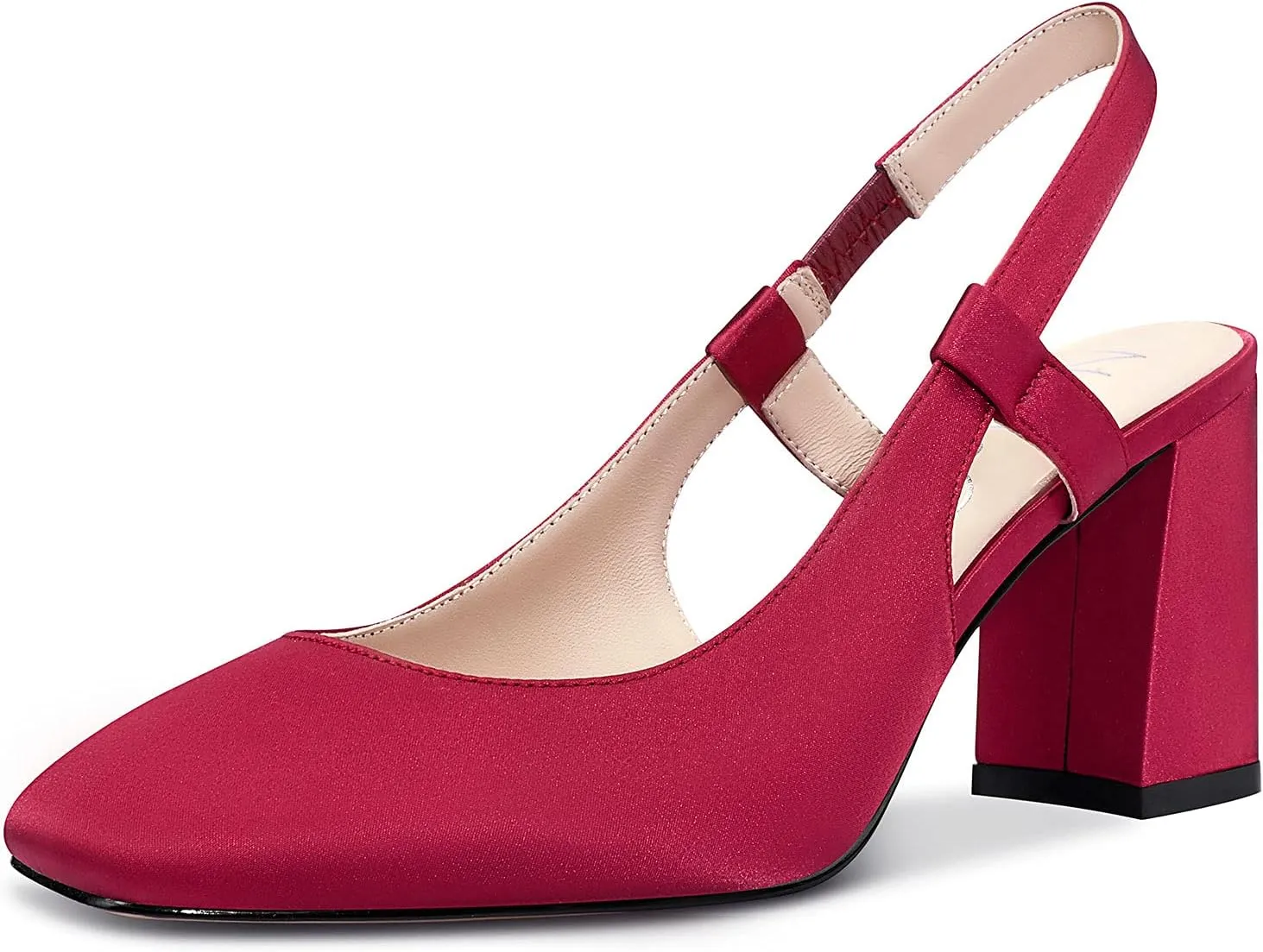 NobleOnly Womens Slingback Chunky Heels Pumps Comfortable Leather Square-Toe Block Mid-Heels Office Classic Shoes 7.5 CM Heel