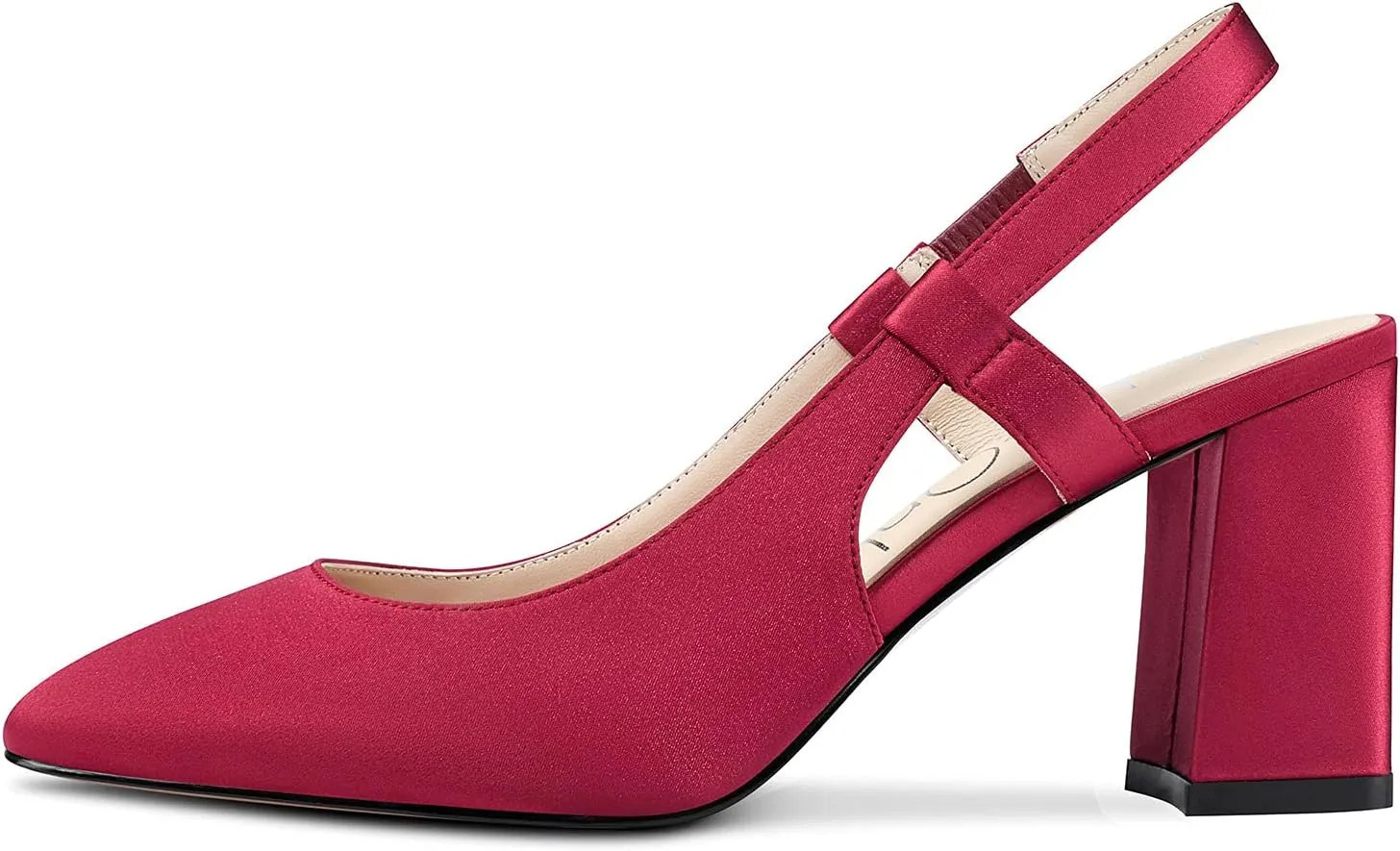 NobleOnly Womens Slingback Chunky Heels Pumps Comfortable Leather Square-Toe Block Mid-Heels Office Classic Shoes 7.5 CM Heel
