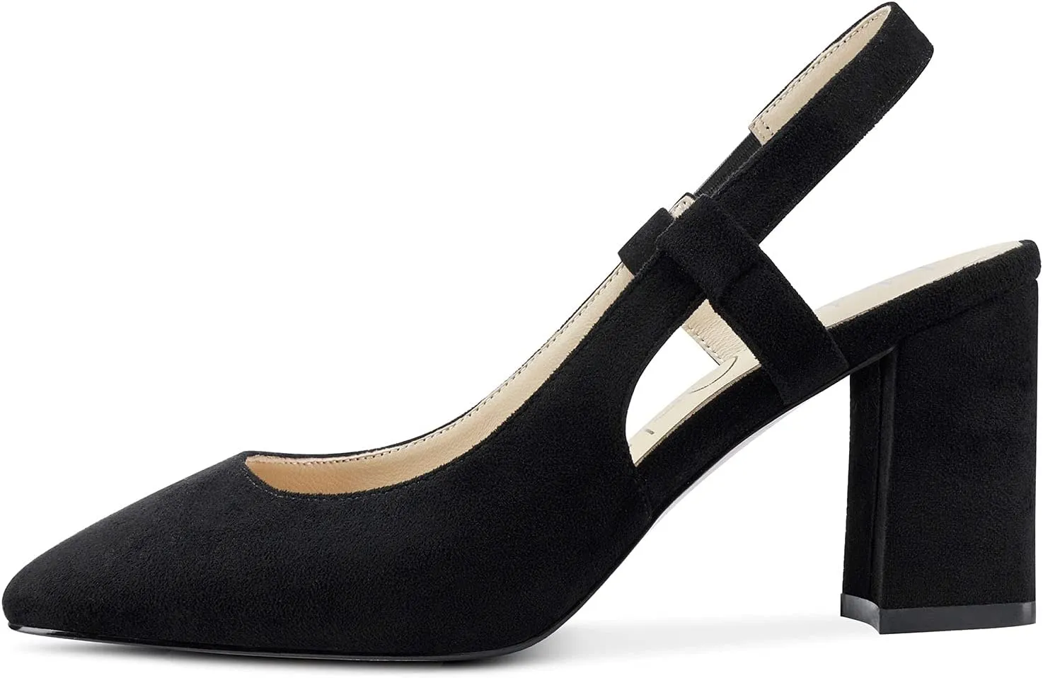 NobleOnly Womens Slingback Chunky Heels Pumps Comfortable Leather Square-Toe Block Mid-Heels Office Classic Shoes 7.5 CM Heel