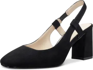 NobleOnly Womens Slingback Chunky Heels Pumps Comfortable Leather Square-Toe Block Mid-Heels Office Classic Shoes 7.5 CM Heel