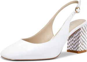NobleOnly Womens Slingback Chunky Heels Pumps Comfortable Leather Square-Toe Block Mid-Heels Office Classic Shoes 7.5 CM Heel