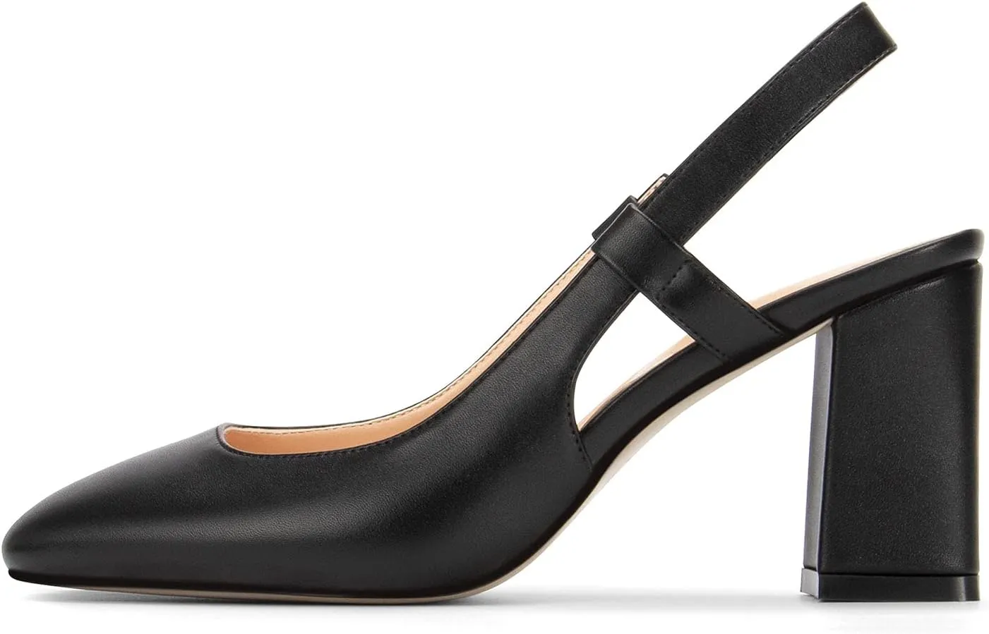 NobleOnly Womens Slingback Chunky Heels Pumps Comfortable Leather Square-Toe Block Mid-Heels Office Classic Shoes 7.5 CM Heel