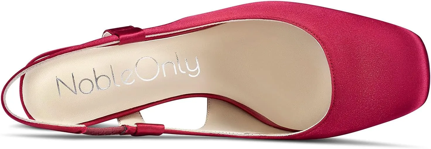 NobleOnly Womens Slingback Chunky Heels Pumps Comfortable Leather Square-Toe Block Mid-Heels Office Classic Shoes 7.5 CM Heel