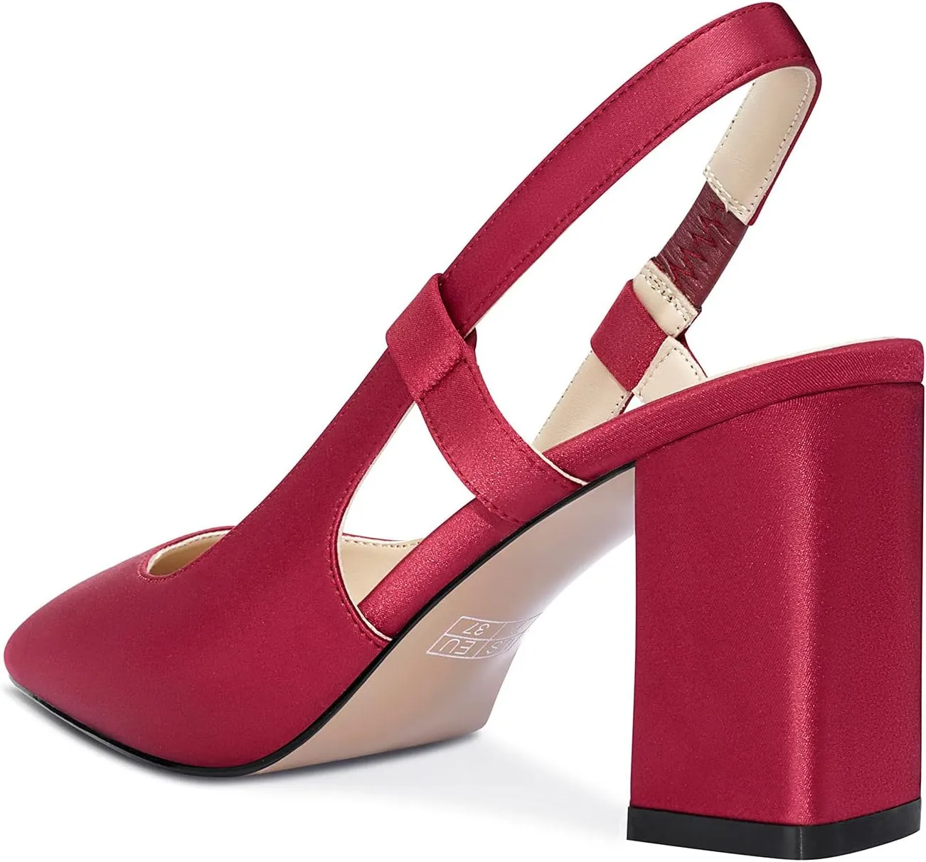 NobleOnly Womens Slingback Chunky Heels Pumps Comfortable Leather Square-Toe Block Mid-Heels Office Classic Shoes 7.5 CM Heel