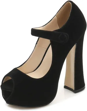 OCHENTA Women's Peep Toe Platform High Heels Ankle Strap Pumps Chunky Heels for Party Daily Wear