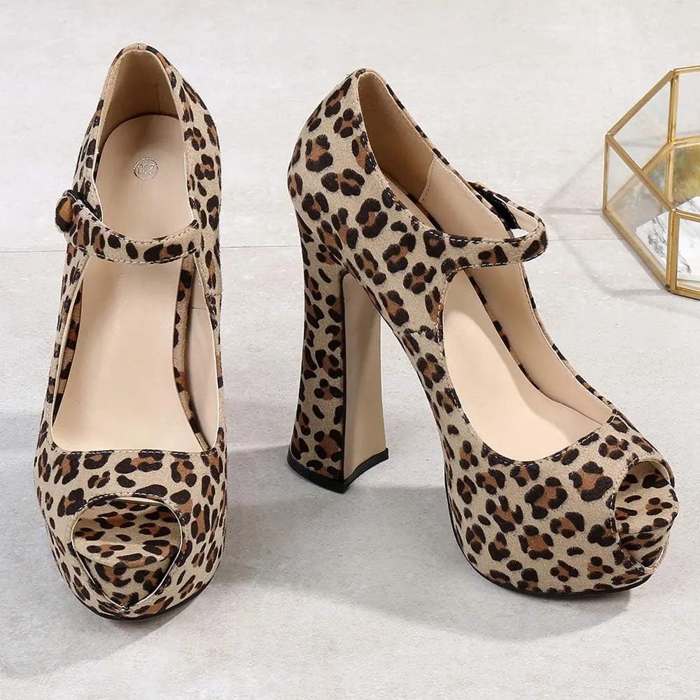 OCHENTA Women's Peep Toe Platform High Heels Ankle Strap Pumps Chunky Heels for Party Daily Wear