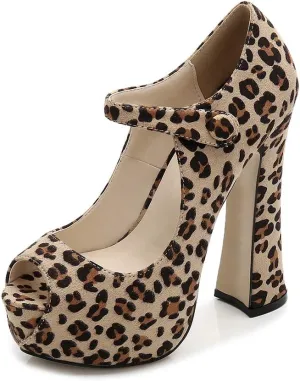 OCHENTA Women's Peep Toe Platform High Heels Ankle Strap Pumps Chunky Heels for Party Daily Wear