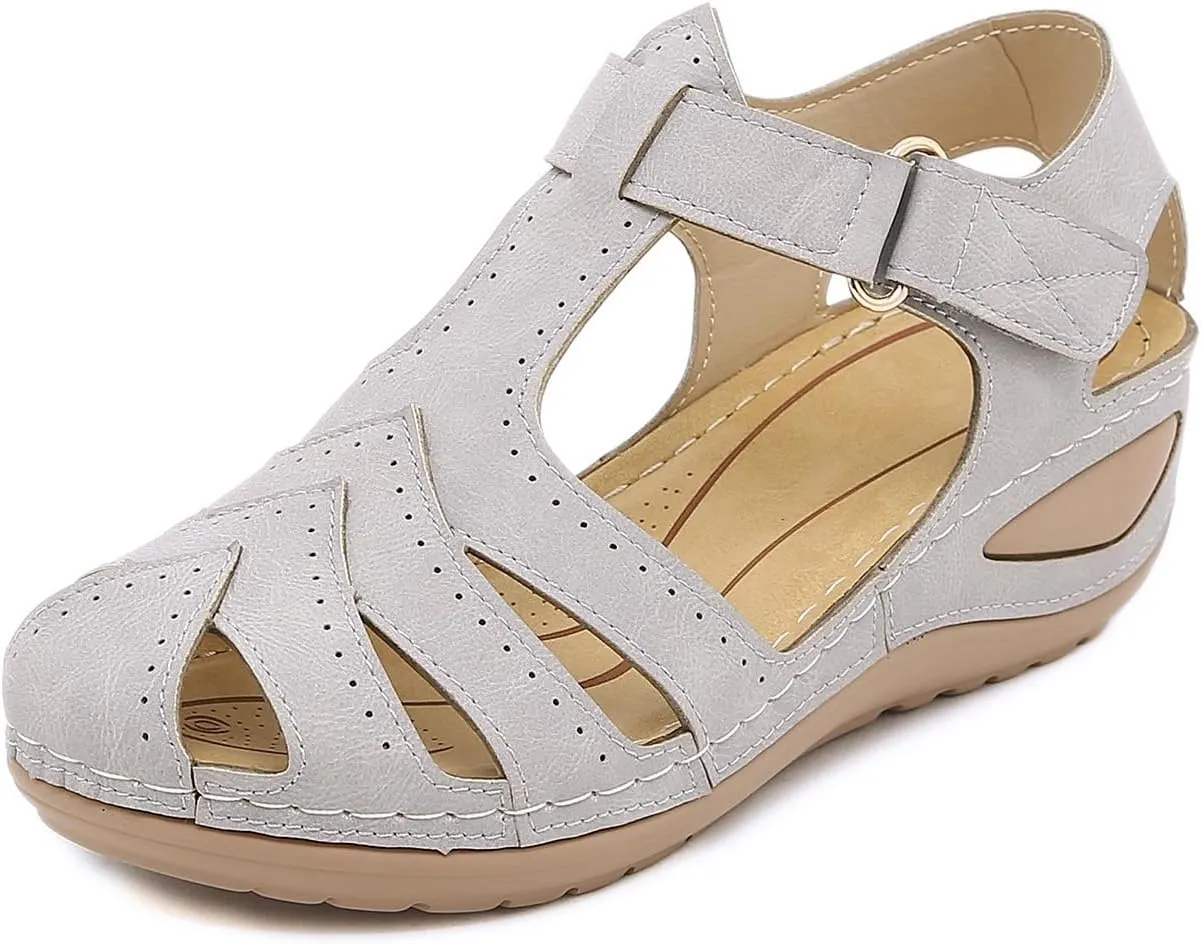 Orthopedic Platform Wedge Sandals for Women Fisherman Comfortable Hollow Out Flat Shoes Summer Dressy Ankle Strap Closed Toe Sandal Slip On Platform Sandal Beach Outdoor Shoes