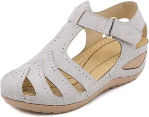 Orthopedic Platform Wedge Sandals for Women Fisherman Comfortable Hollow Out Flat Shoes Summer Dressy Ankle Strap Closed Toe Sandal Slip On Platform Sandal Beach Outdoor Shoes