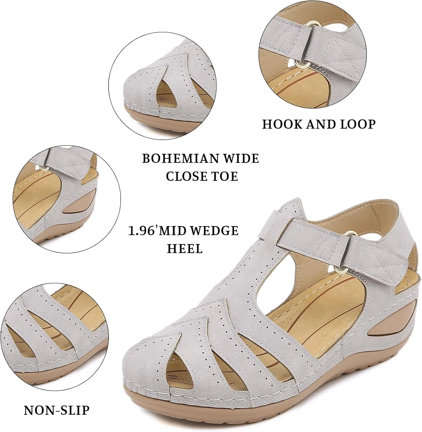 Orthopedic Platform Wedge Sandals for Women Fisherman Comfortable Hollow Out Flat Shoes Summer Dressy Ankle Strap Closed Toe Sandal Slip On Platform Sandal Beach Outdoor Shoes