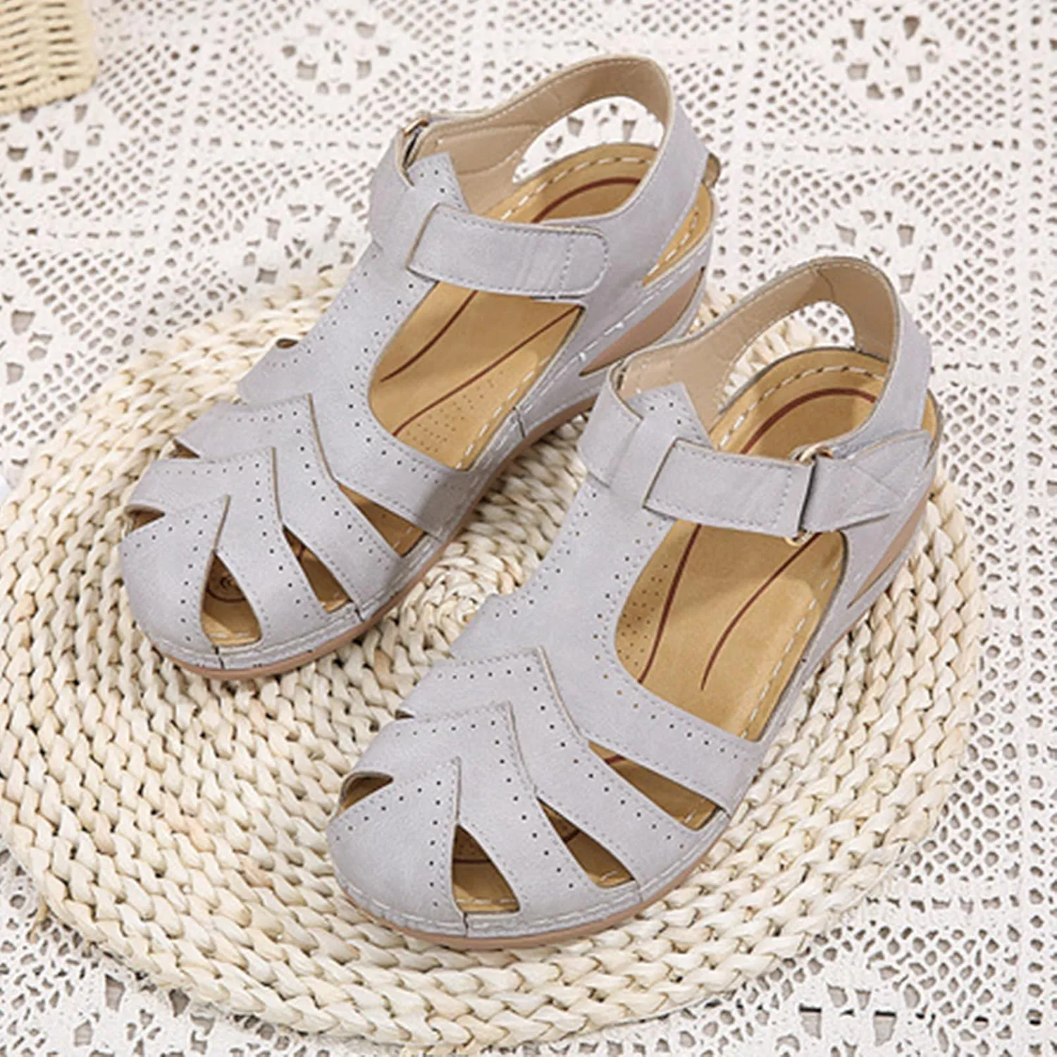 Orthopedic Platform Wedge Sandals for Women Fisherman Comfortable Hollow Out Flat Shoes Summer Dressy Ankle Strap Closed Toe Sandal Slip On Platform Sandal Beach Outdoor Shoes