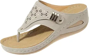 Orthopedic Sandals for Women Arch Support Breathable Dressy Wedge Sandals Comfortable Walking Thong Sandals Hollow Flower Wedge Sandal Dressy Summer Beach Casual Shoes