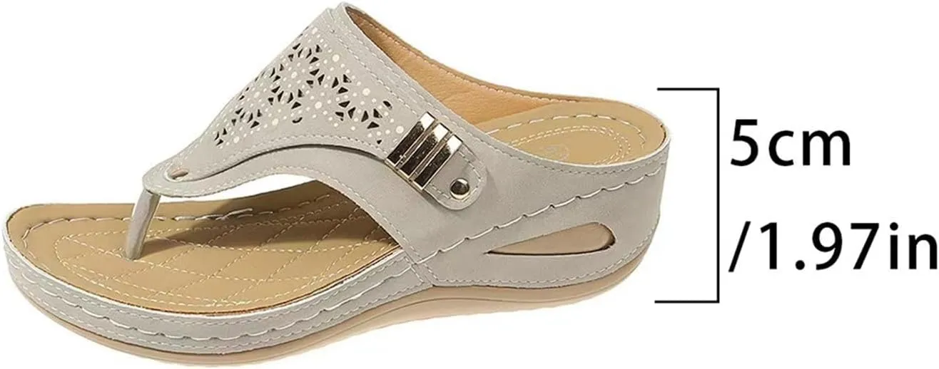 Orthopedic Sandals for Women Arch Support Breathable Dressy Wedge Sandals Comfortable Walking Thong Sandals Hollow Flower Wedge Sandal Dressy Summer Beach Casual Shoes