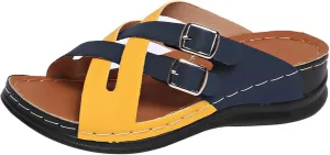 Orthopedic Sandals for Women Heels Open Toe Platform Sandals Adjustable Buckle Ankle Strap Casual Beach Shoes Lightweight Beach Vacation Walking Sandal Arch Support Slip on Shoe