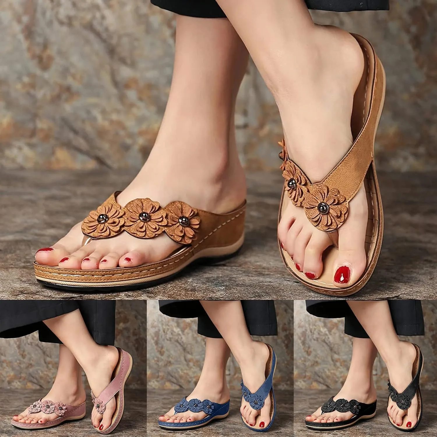 Orthopedic Sandals for Women Orthotic Thong Sandal Wide Width Sandals with Arch Support Comfortable Walking Flip Flops2