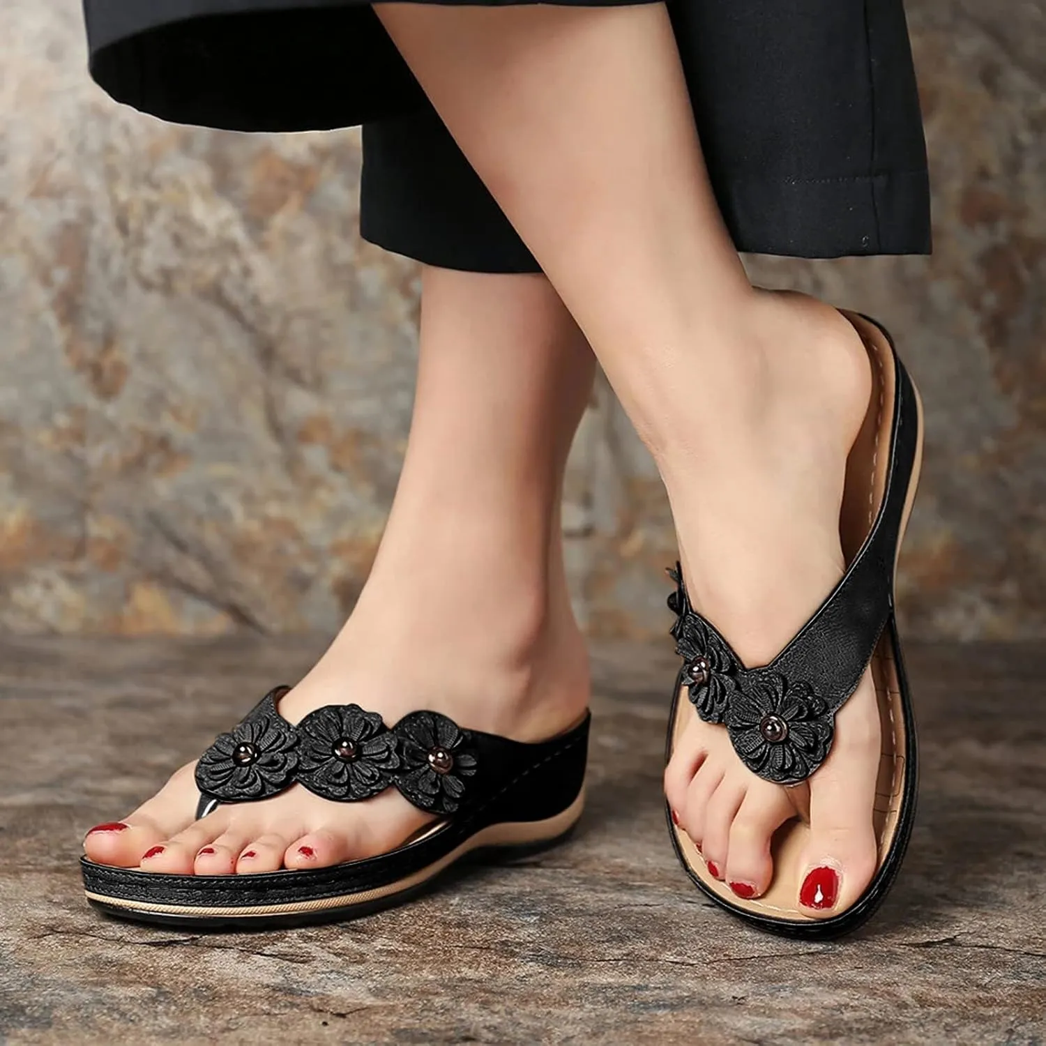 Orthopedic Sandals for Women Orthotic Thong Sandal Wide Width Sandals with Arch Support Comfortable Walking Flip Flops2