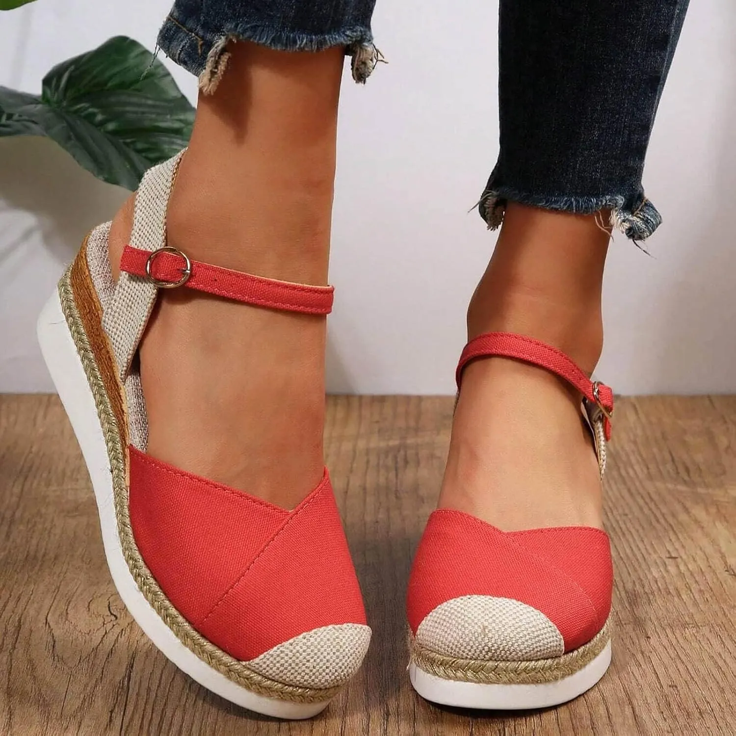 Orthopedic Shoes for Women Closed Toe Platform Heels Sandals Summer Dressy Flats Ankle Strap Espadrilles Wedge Sandal Adjustable Buckle Flat Shoe Boho Beach Slippers Comfortable Walking Outdoor Shoe