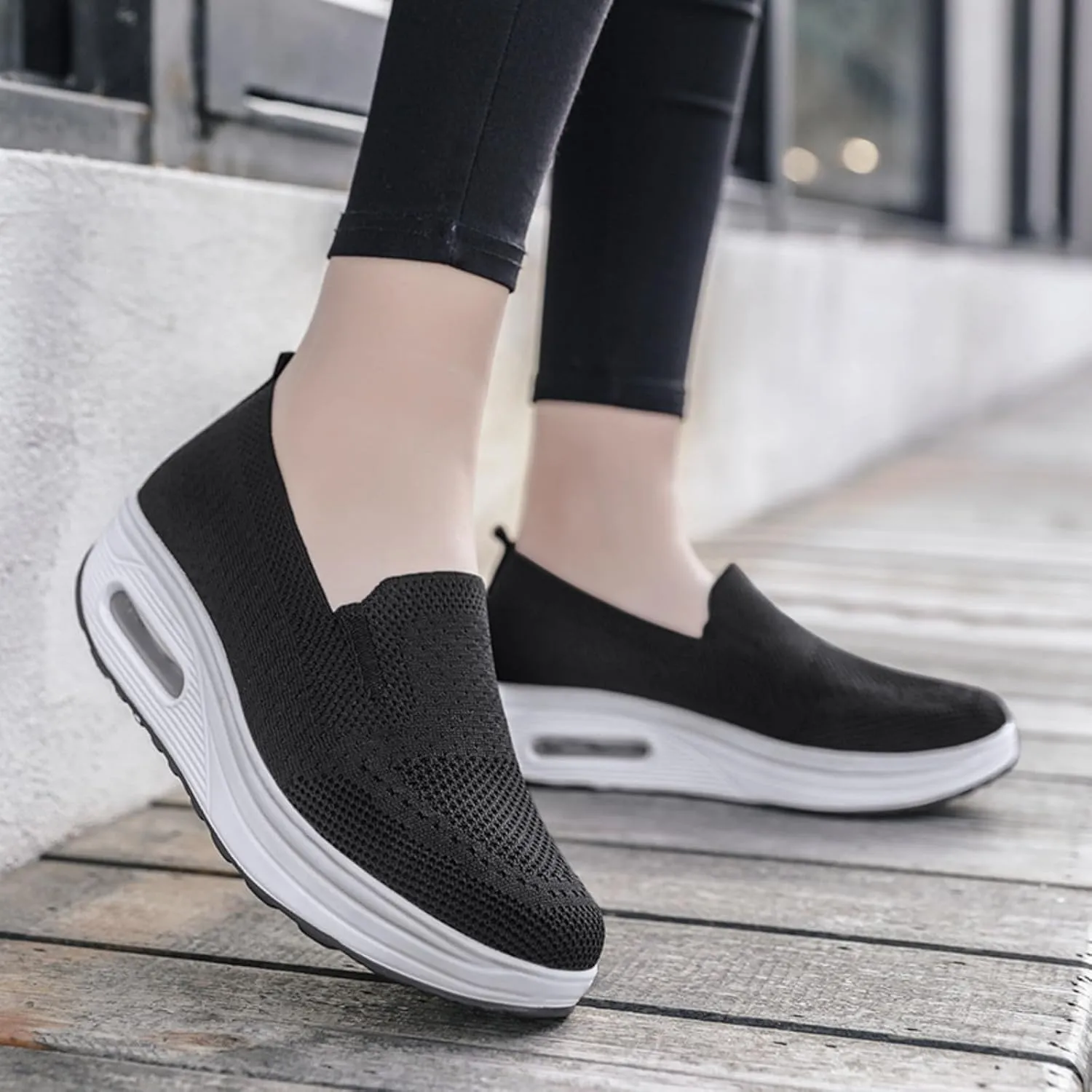 Orthopedic Walking Shoes for Women Woven Breathable Soft Shoes Slip On Platform Mesh Up Stretch Wedge Sneakers Arch Support Air Cushion Sneaker Casual Walking Shoe