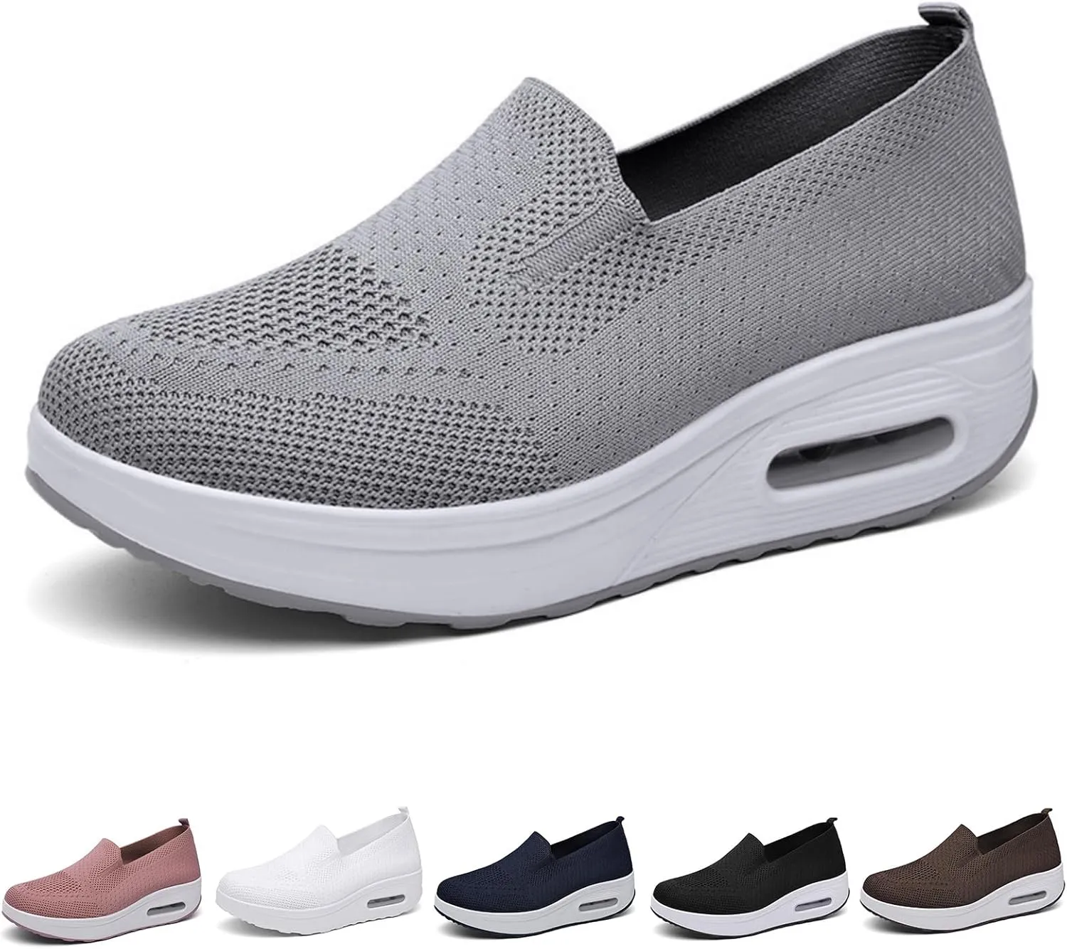 Orthopedic Walking Shoes for Women Woven Breathable Soft Shoes Slip On Platform Mesh Up Stretch Wedge Sneakers Arch Support Air Cushion Sneaker Casual Walking Shoe