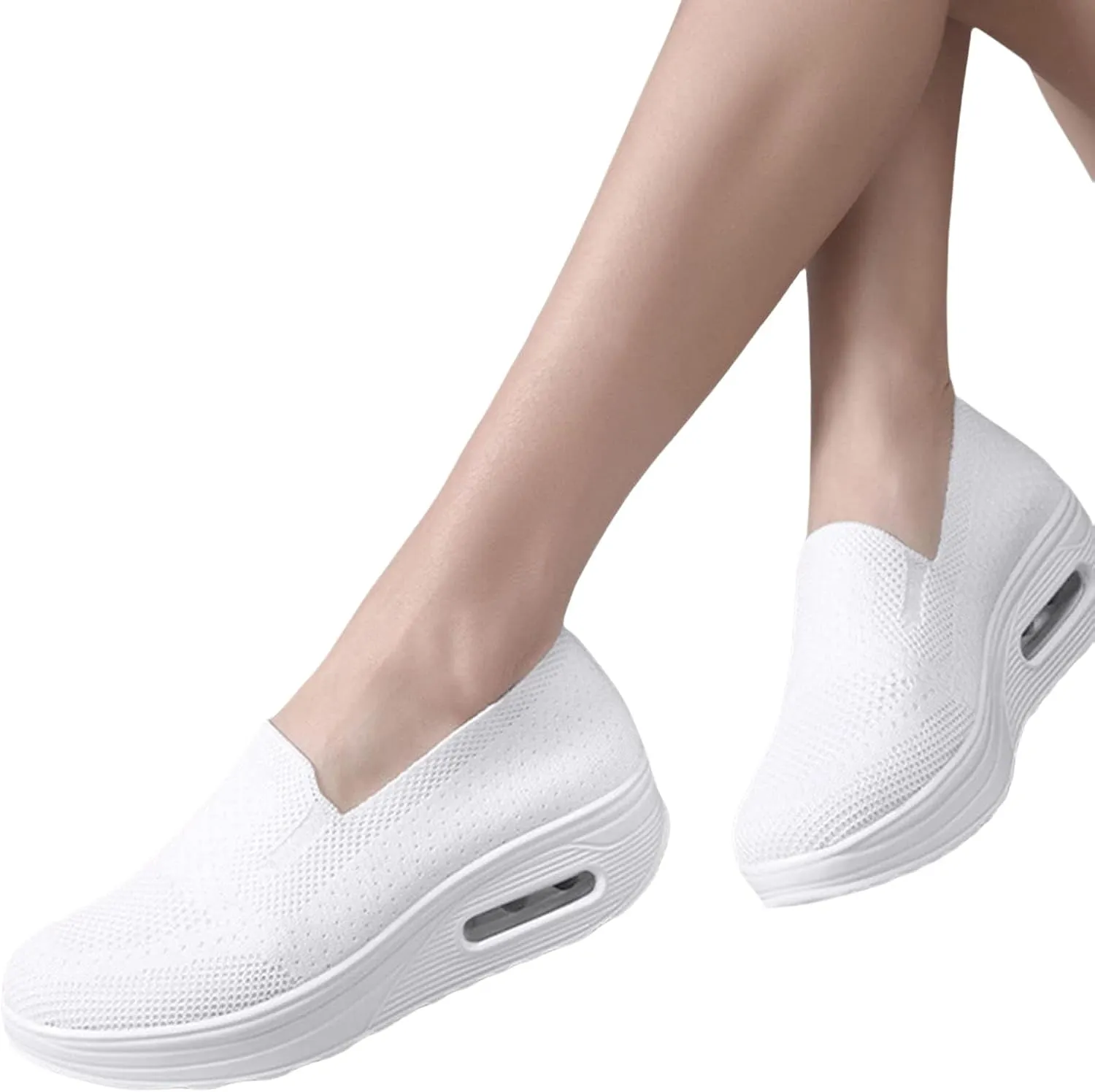 Orthopedic Walking Shoes for Women Woven Breathable Soft Shoes Slip On Platform Mesh Up Stretch Wedge Sneakers Arch Support Air Cushion Sneaker Casual Walking Shoe