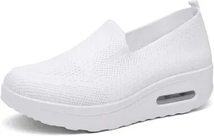 Orthopedic Walking Shoes for Women Woven Breathable Soft Shoes Slip On Platform Mesh Up Stretch Wedge Sneakers Arch Support Air Cushion Sneaker Casual Walking Shoe
