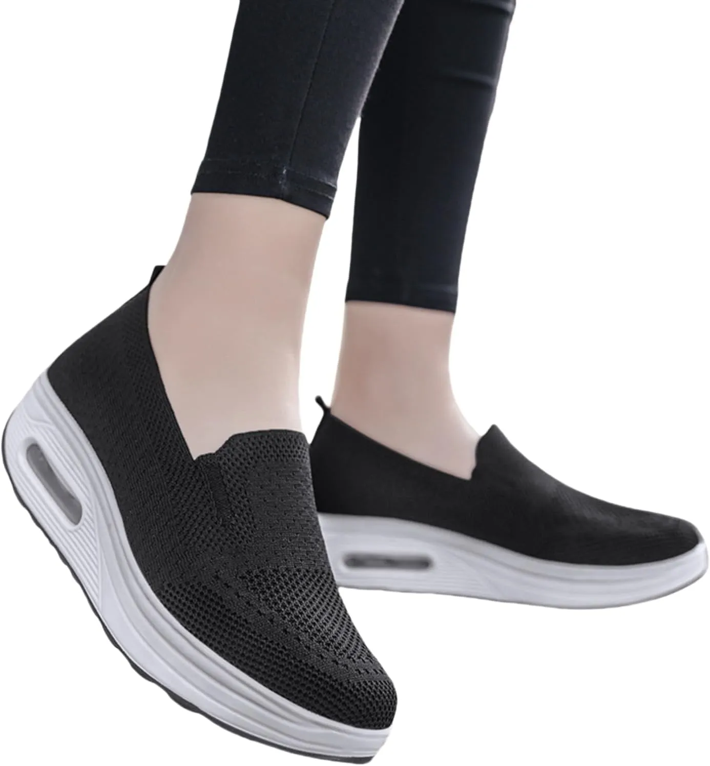 Orthopedic Walking Shoes for Women Woven Breathable Soft Shoes Slip On Platform Mesh Up Stretch Wedge Sneakers Arch Support Air Cushion Sneaker Casual Walking Shoe